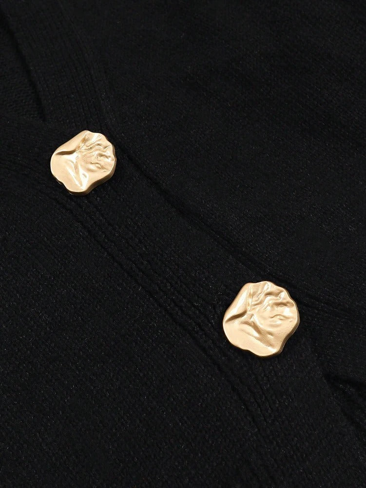 Elegant Metal-Buckle Knit Cardigan