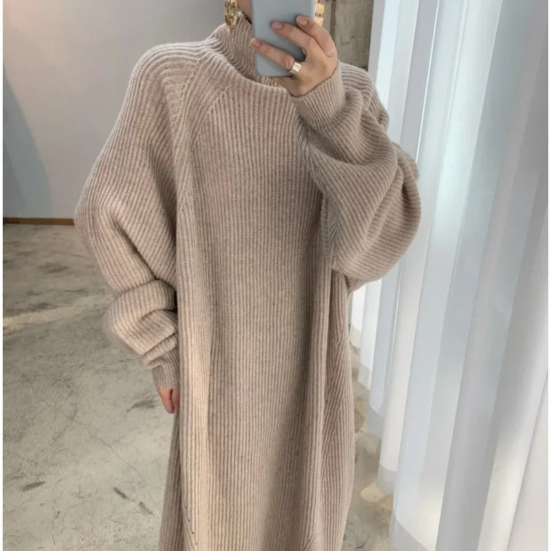 Korean Striped Knit Maxi Sweater Dress