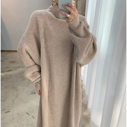 Korean Striped Knit Maxi Sweater Dress