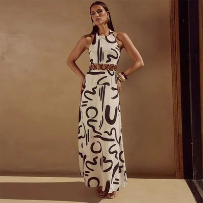 Leafy Bloom Waist Chain Maxi