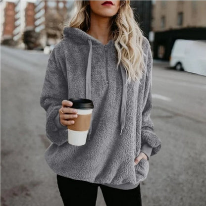 Trendy Solid Hooded Sweater Coat