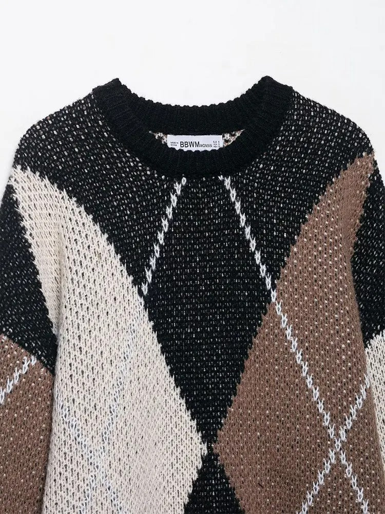 Plaid Knit Oversized Sweater – O-Neck Edition