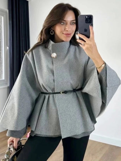 Oversized Belted Bat-Sleeve Jacket