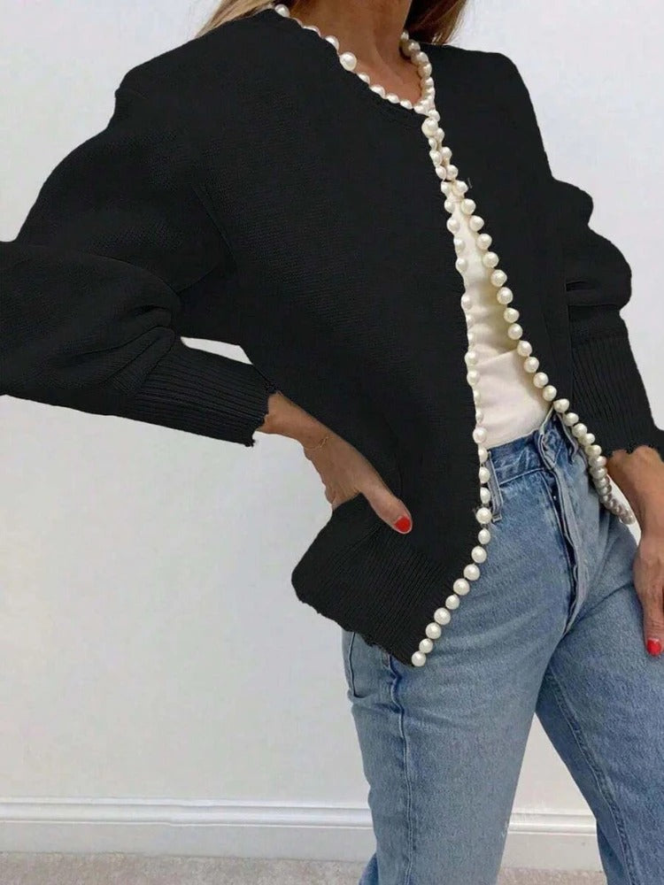Pearl-Trim Elegant Knit Cardigan