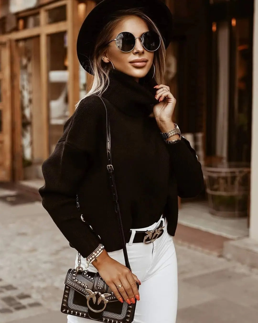 Elegant Turtleneck Button Knit Pullover
