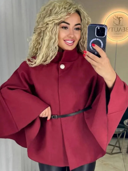 Oversized Belted Bat-Sleeve Jacket