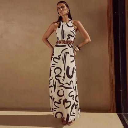 Leafy Bloom Waist Chain Maxi