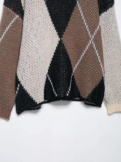 Plaid Knit Oversized Sweater – O-Neck Edition