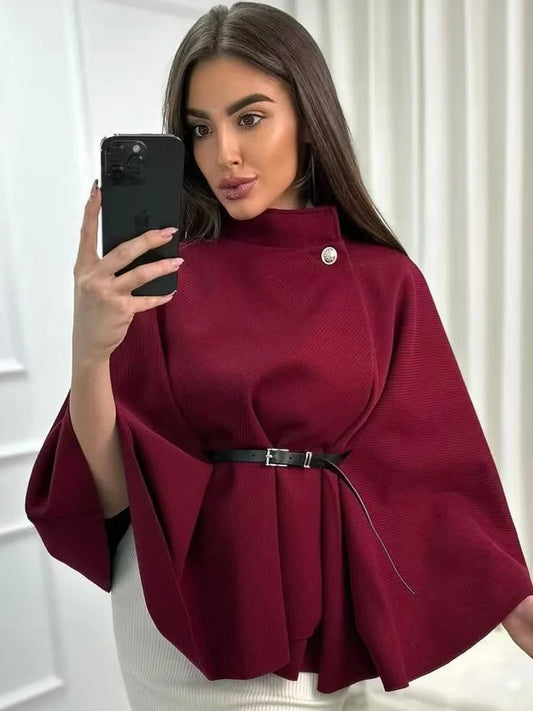 Oversized Belted Bat-Sleeve Jacket