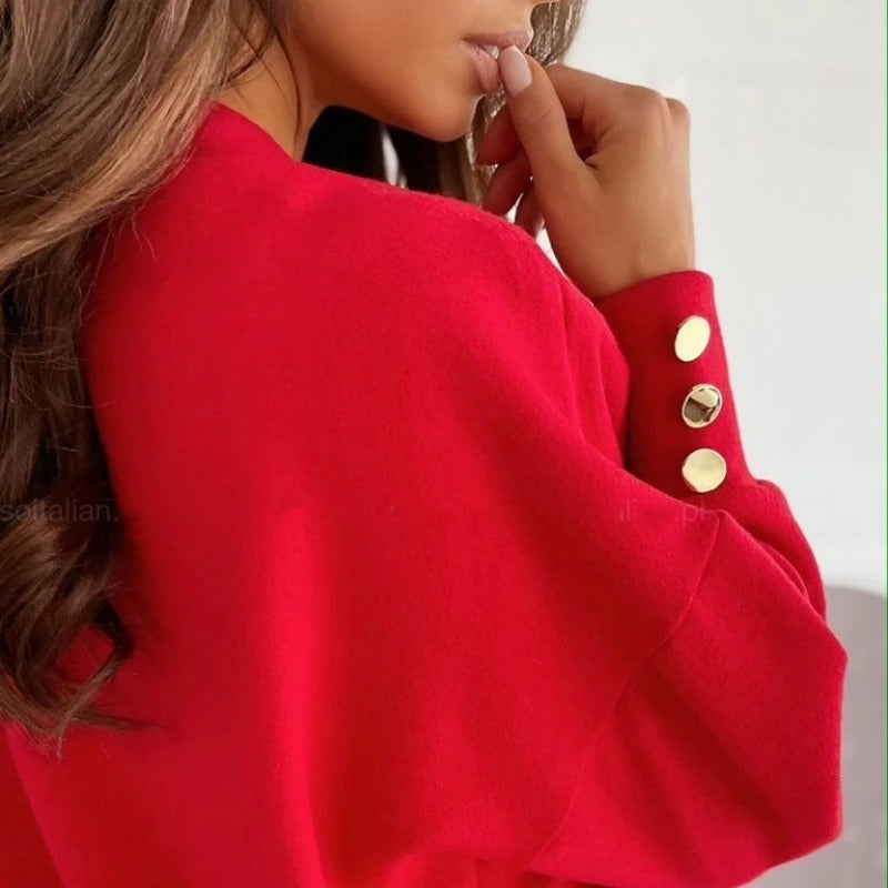 V-Neck Button Knit Office Pullover