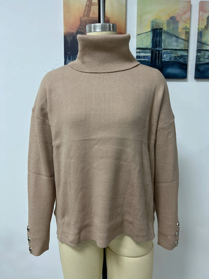 Elegant Turtleneck Button Knit Pullover
