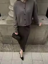 Elegant Round-Neck Cotton Knit Cardigan