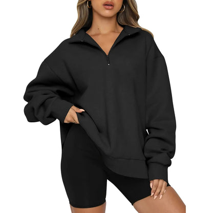 Loose Zip-Collar Hoodie Sweatshirt
