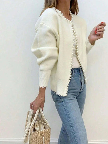 Pearl-Trim Elegant Knit Cardigan