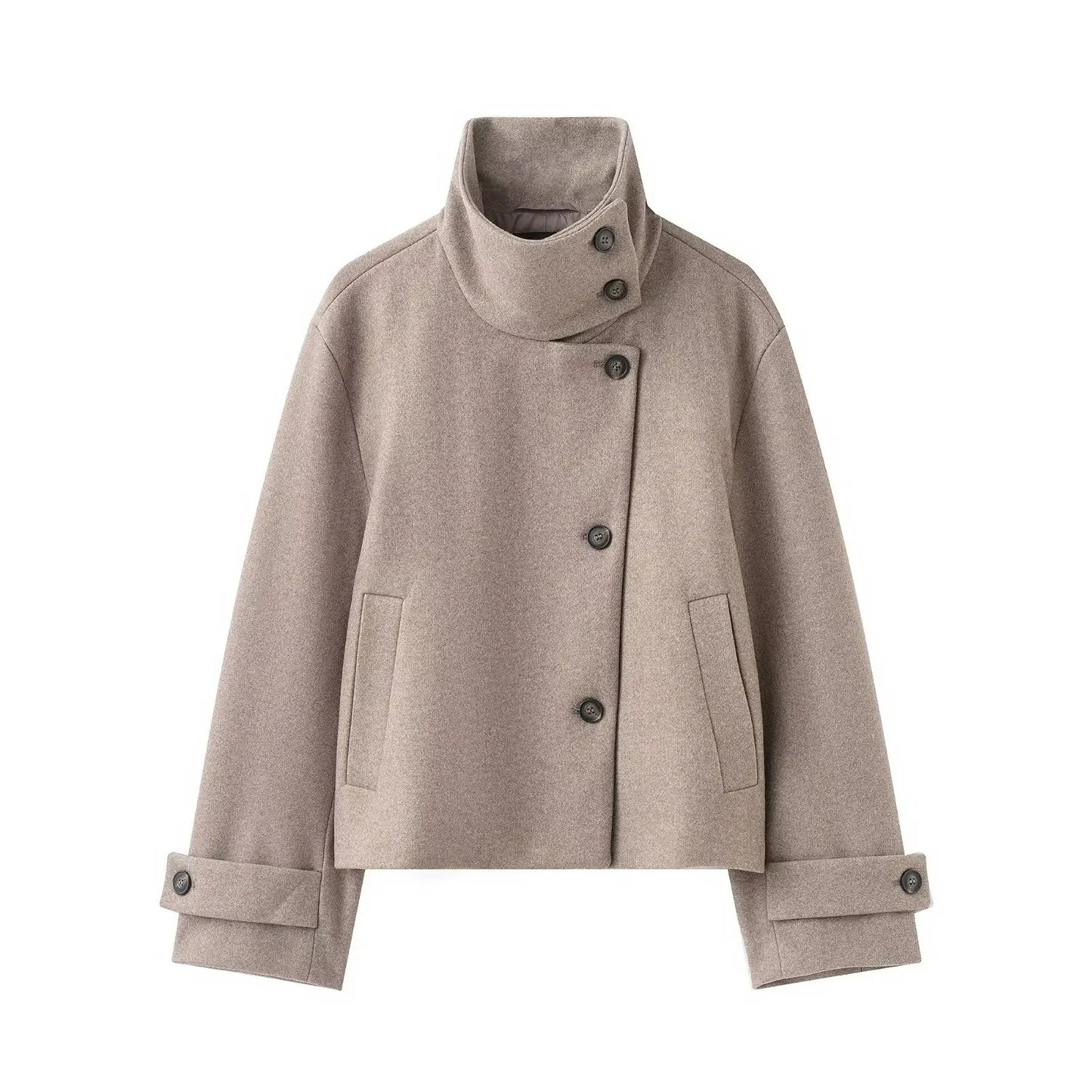 Stand-Collar Single-Breasted Short Coat