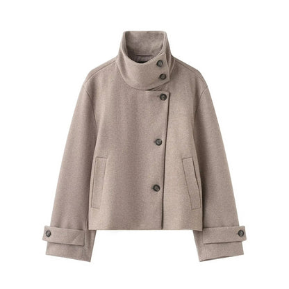 Stand-Collar Single-Breasted Short Coat