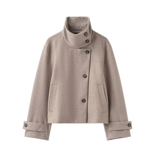 Stand-Collar Single-Breasted Short Coat