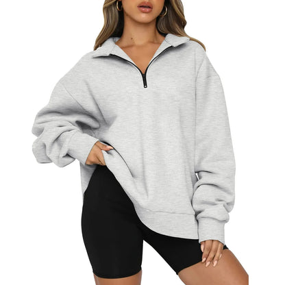 Loose Zip-Collar Hoodie Sweatshirt