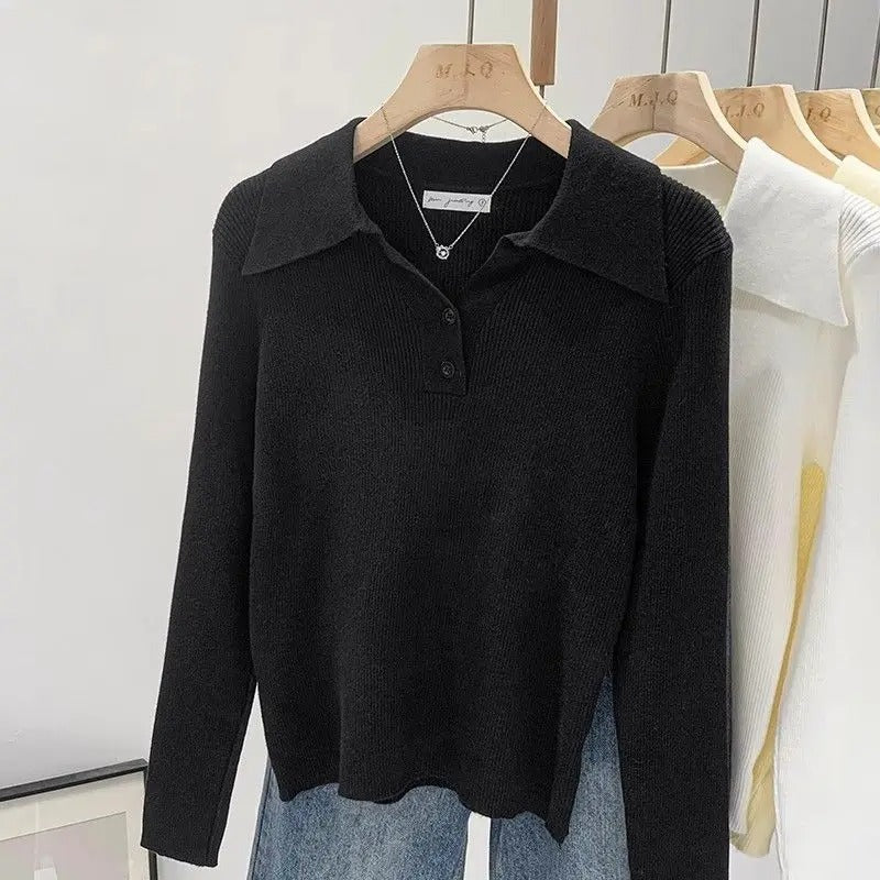 Chic Polo Collar Knit Pullover