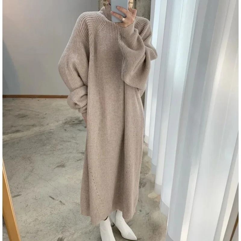 Korean Striped Knit Maxi Sweater Dress