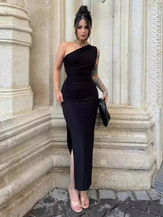Sleek Black Backless Maxi Dress