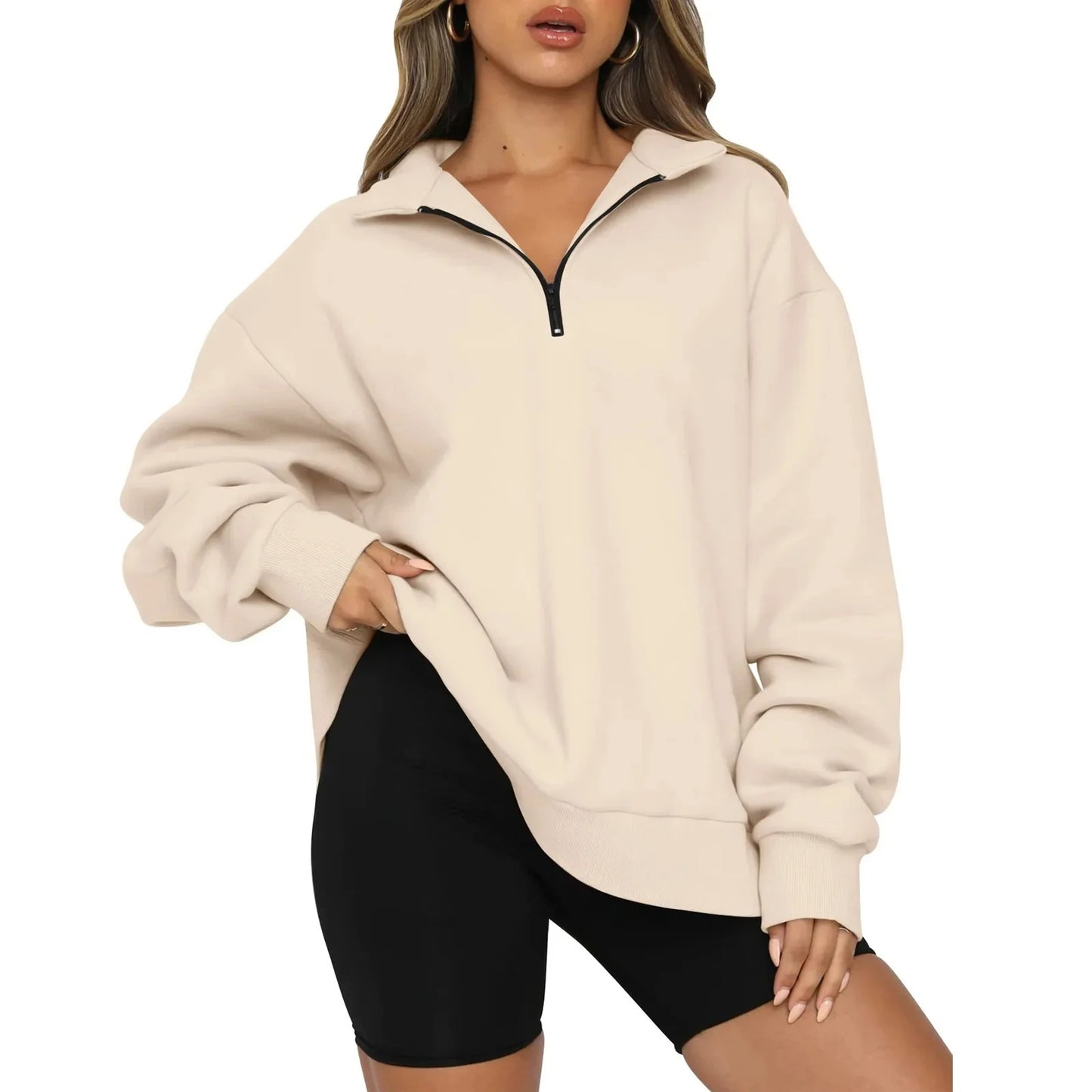 Loose Zip-Collar Hoodie Sweatshirt