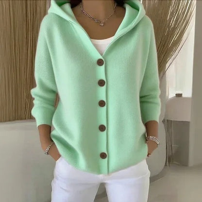 Button Knit Hooded Cardigan Jacket