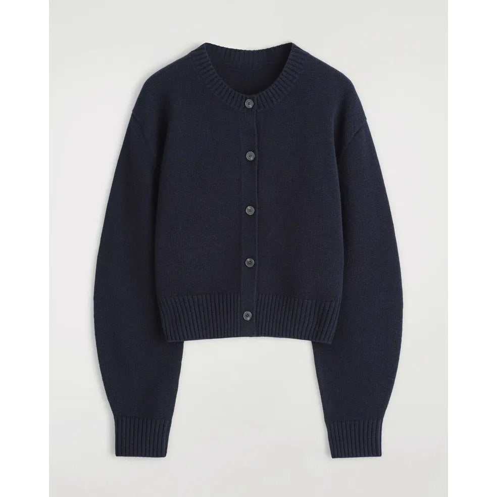 Elegant Round-Neck Cotton Knit Cardigan