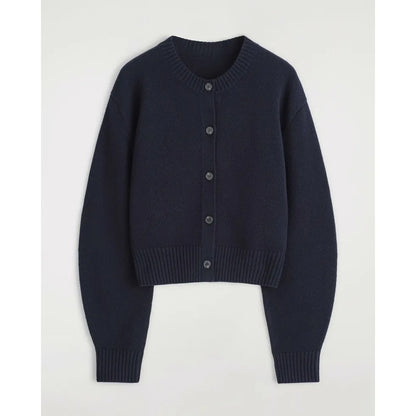 Elegant Round-Neck Cotton Knit Cardigan